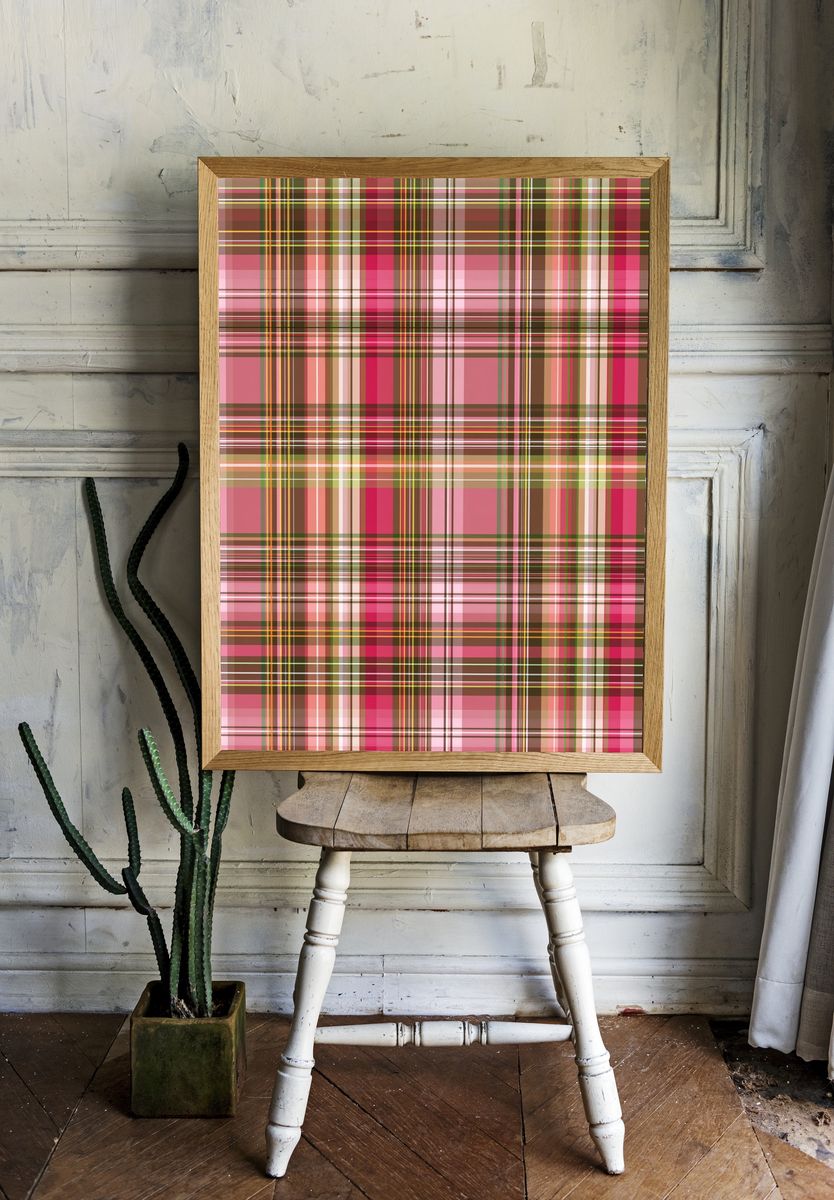 Pink Tartan Abstract Poster. — room view 1