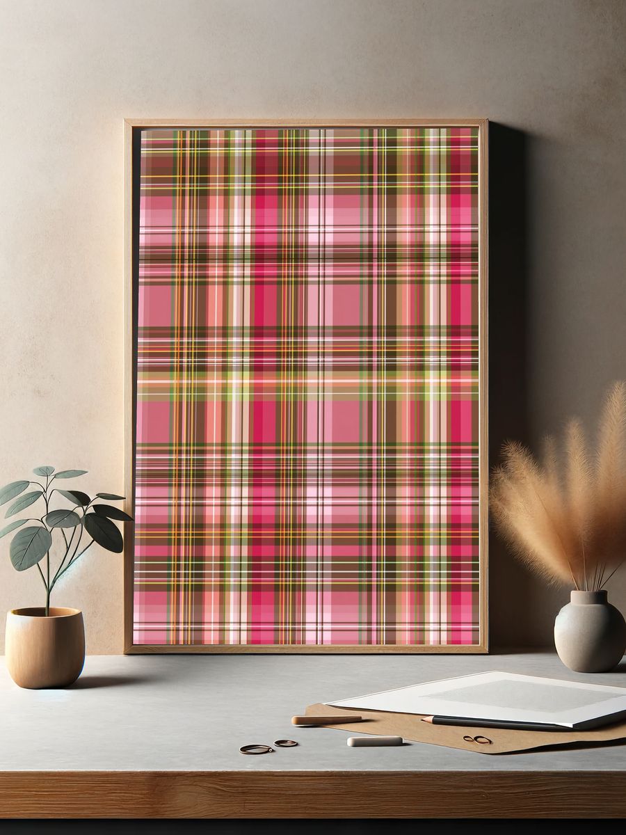 Pink Tartan Abstract Poster. — room view 2