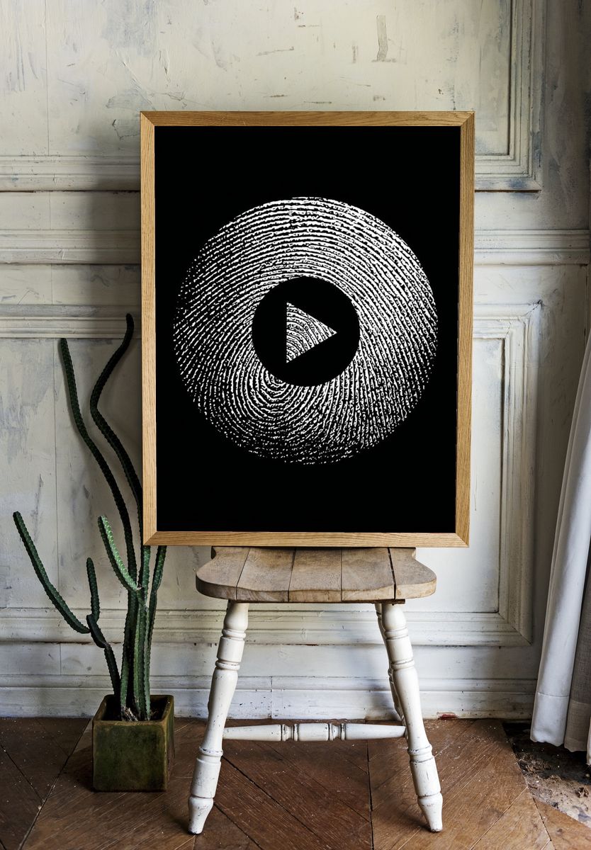 Fingerprint Play Button Abstract Print. — room view 1