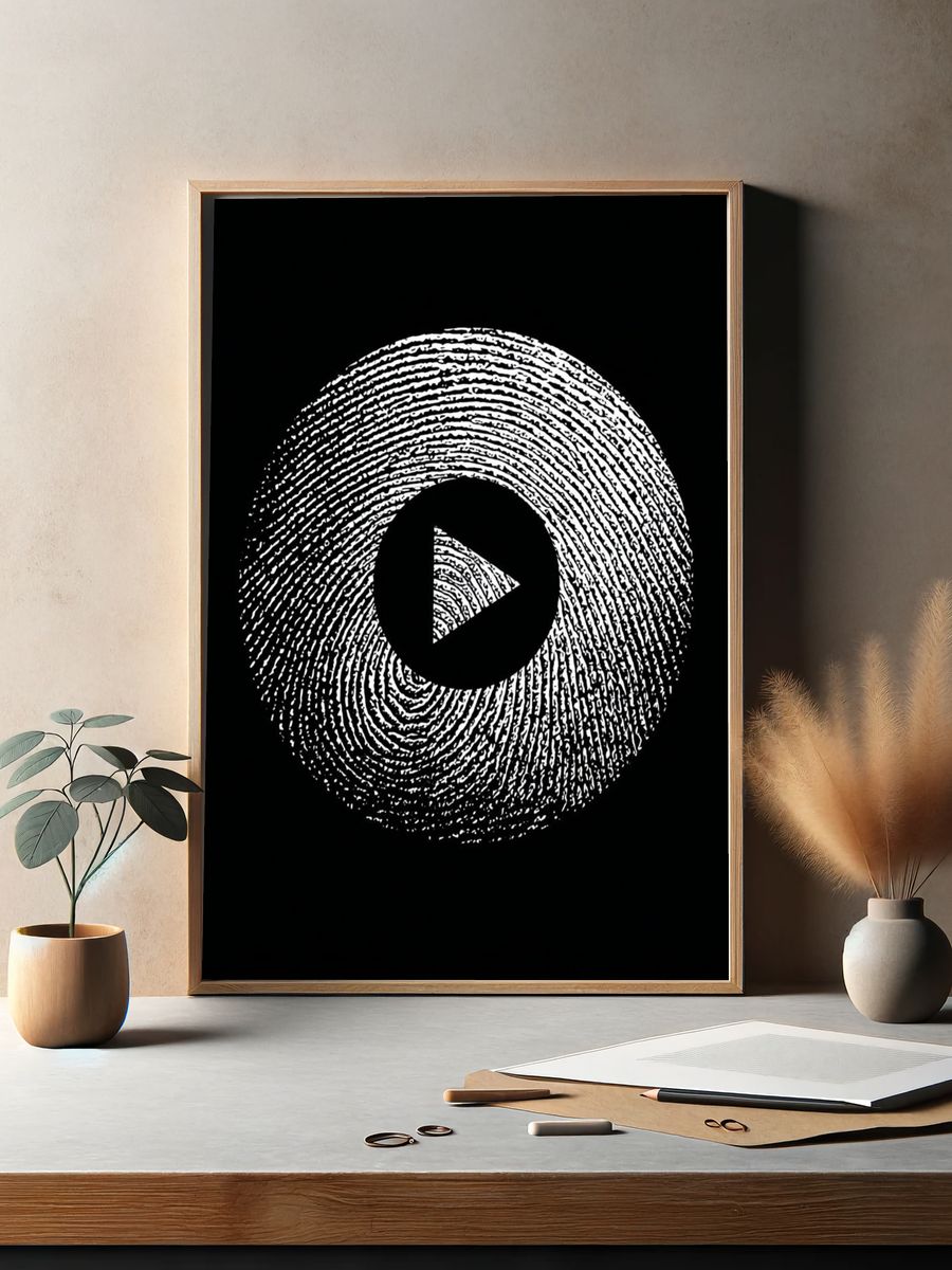 Fingerprint Play Button Abstract Print. — room view 2
