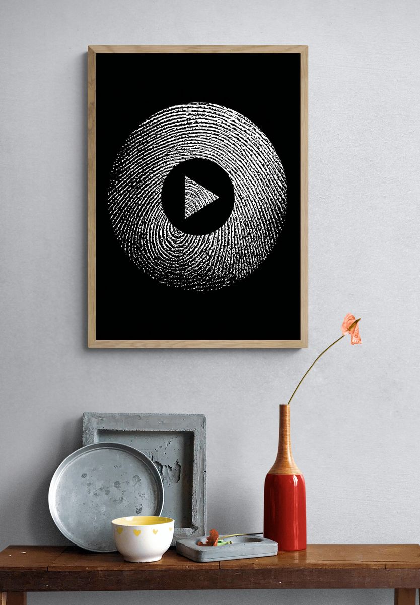Fingerprint Play Button Abstract Print. — room view 3