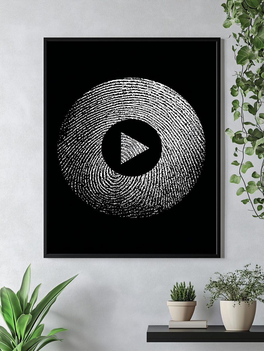 Fingerprint Play Button Abstract Print. — room view 4