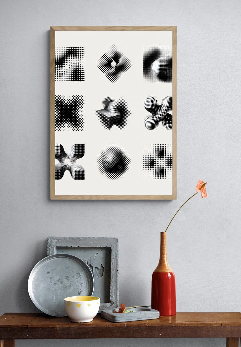 Halftone Geometric Abstract Poster. — room view 3