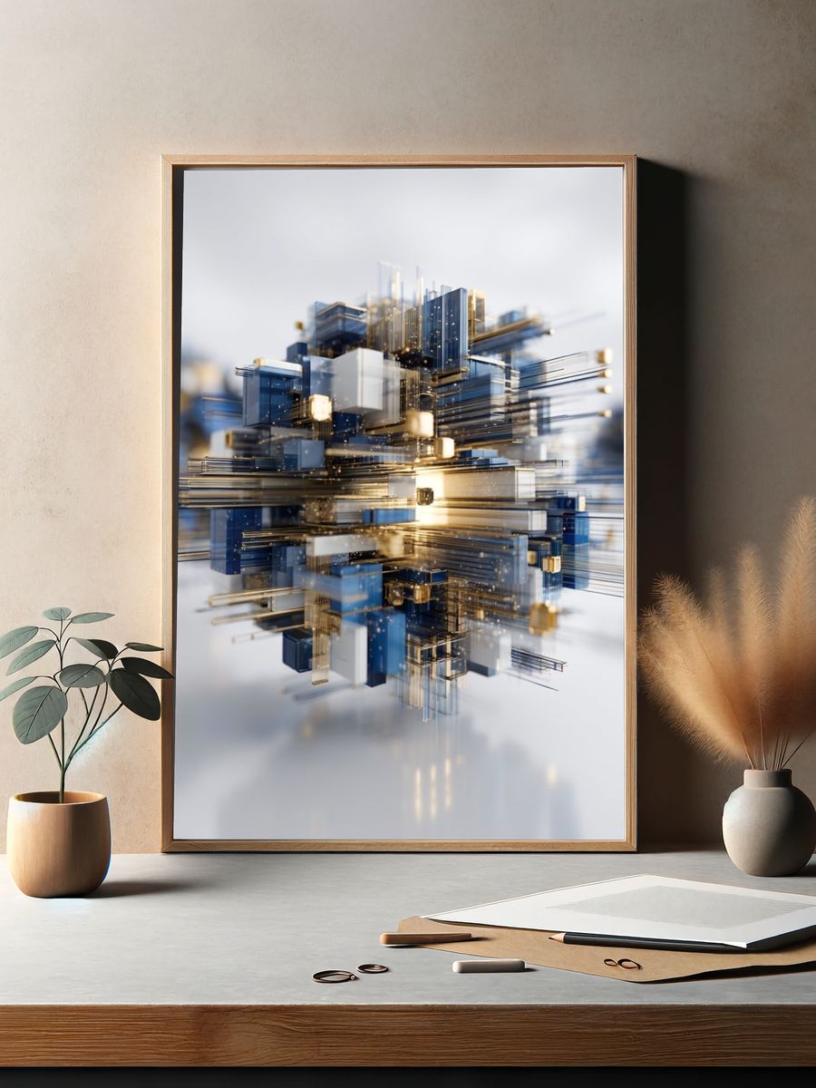 Abstract Geometric Blue Gold Poster. — room view 2