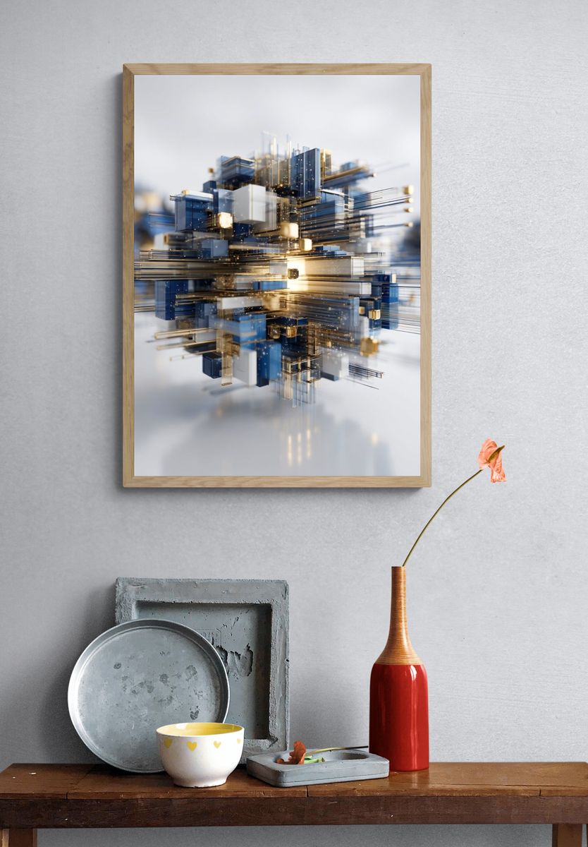 Abstract Geometric Blue Gold Poster. — room view 3