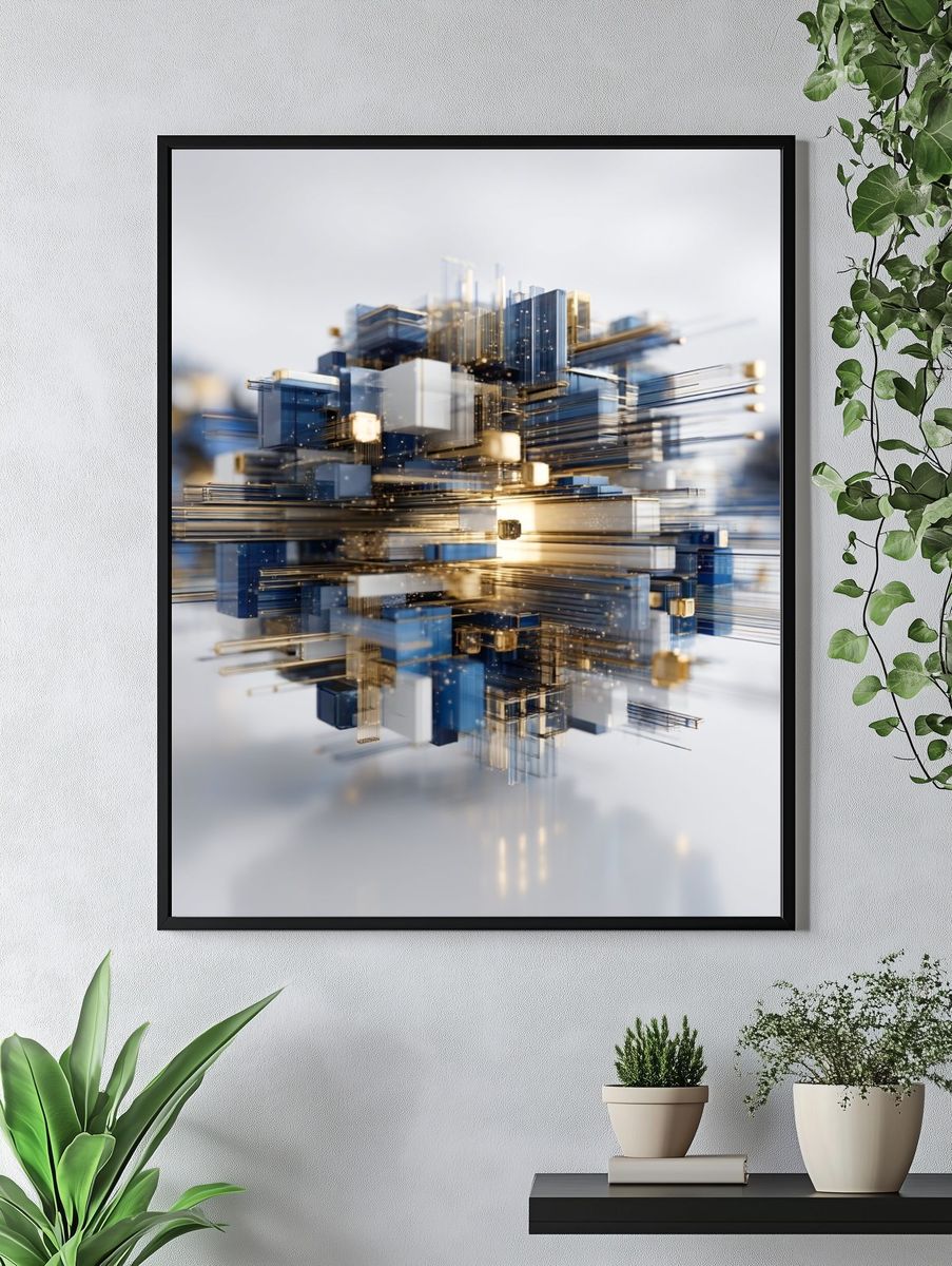 Abstract Geometric Blue Gold Poster. — room view 4