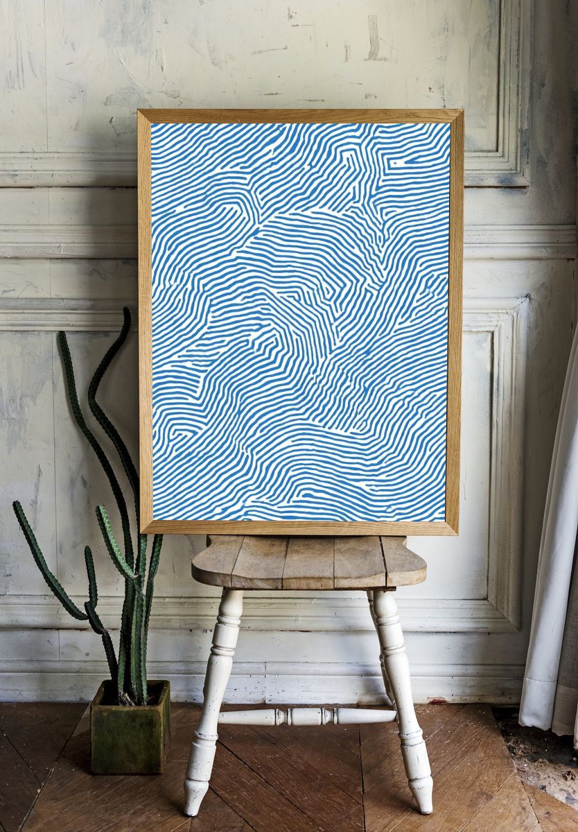 Blue Topographic Lines Abstract Poster. room preview