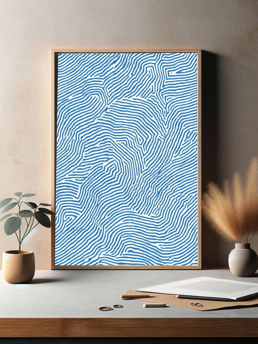 Blue Topographic Lines Abstract Poster. — room view 2