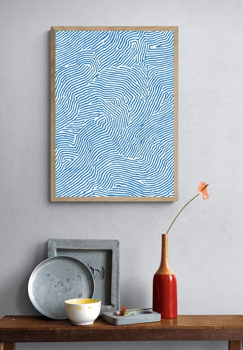 Blue Topographic Lines Abstract Poster. — room view 3