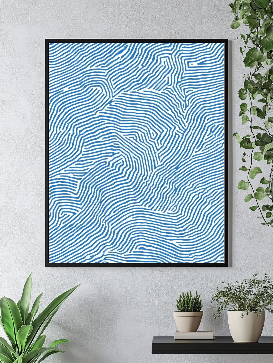Blue Topographic Lines Abstract Poster. — room view 4