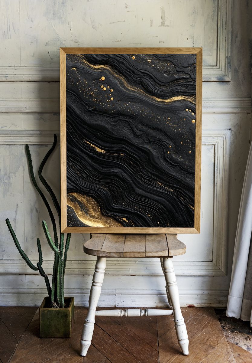 Black Gold Marble Abstract Poster. room preview