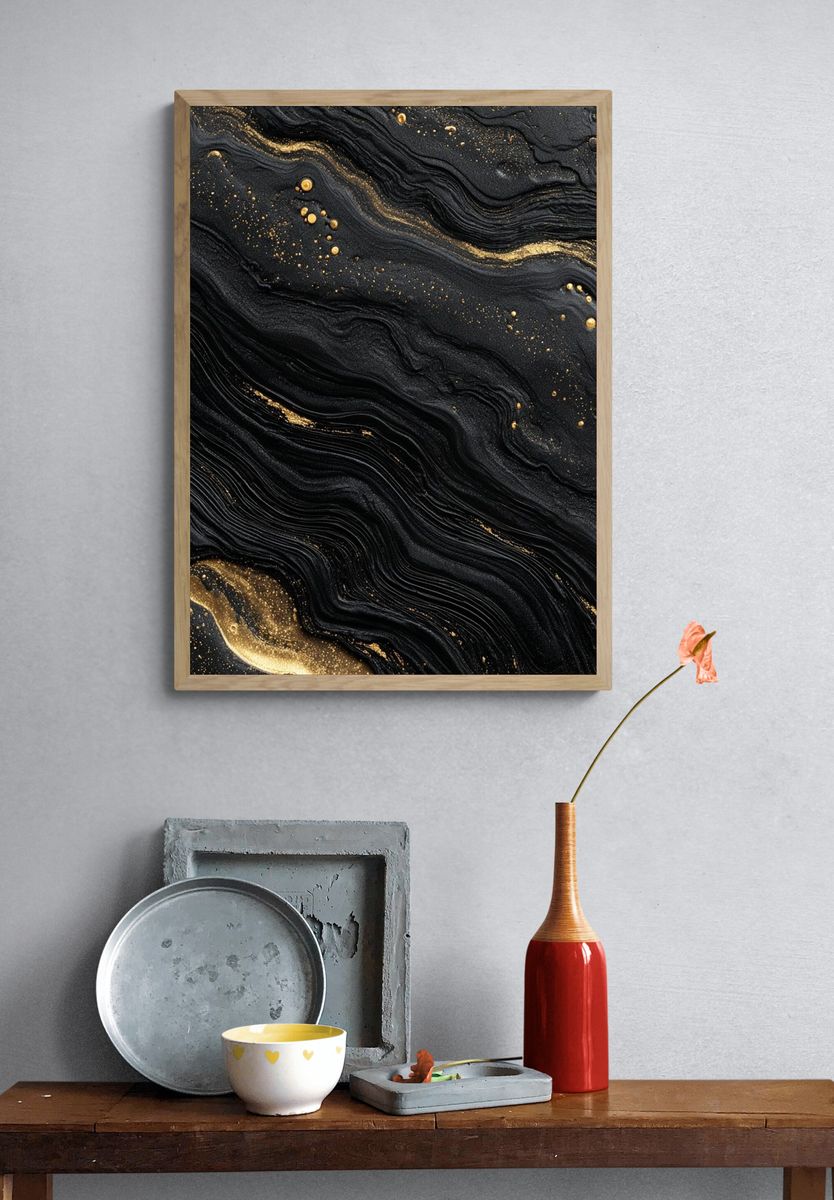 Black Gold Marble Abstract Poster. — room view 3