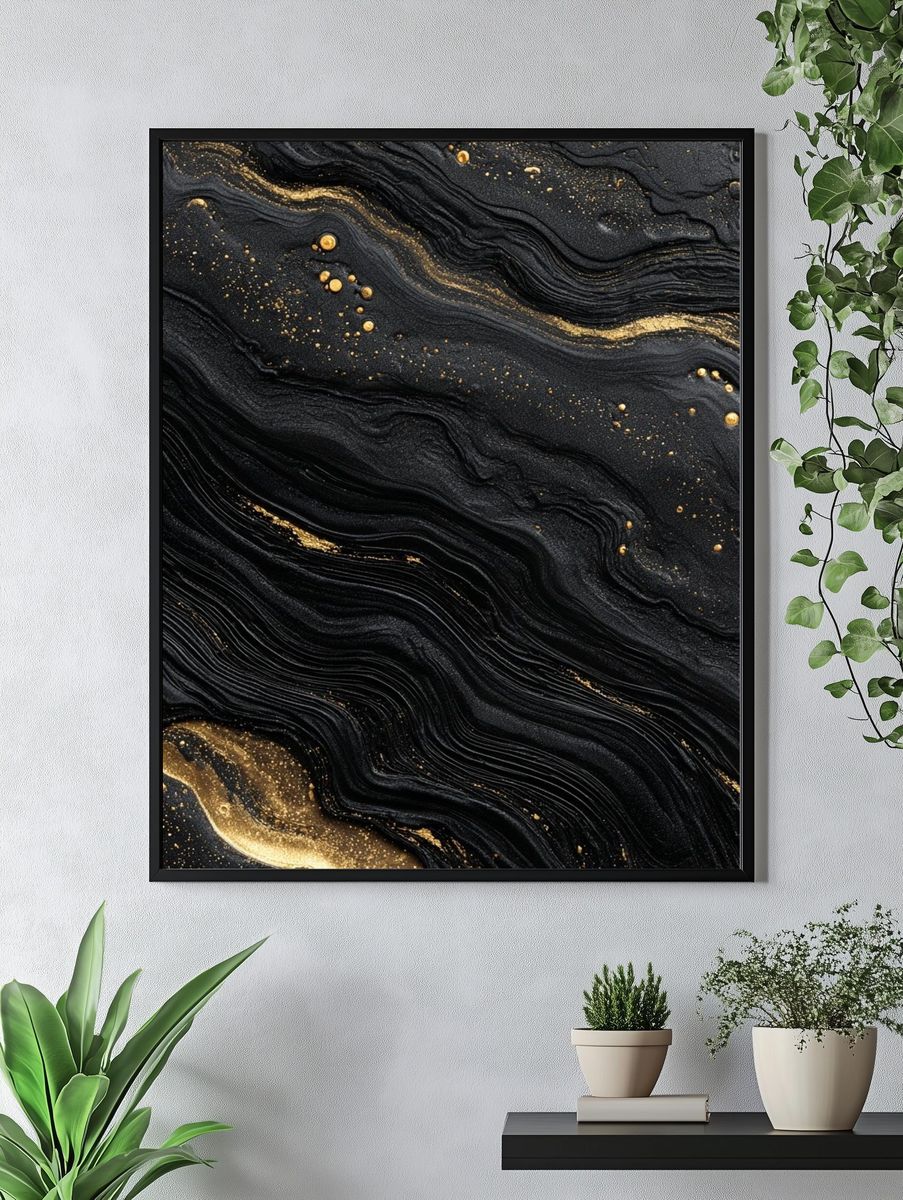 Black Gold Marble Abstract Poster. — room view 4