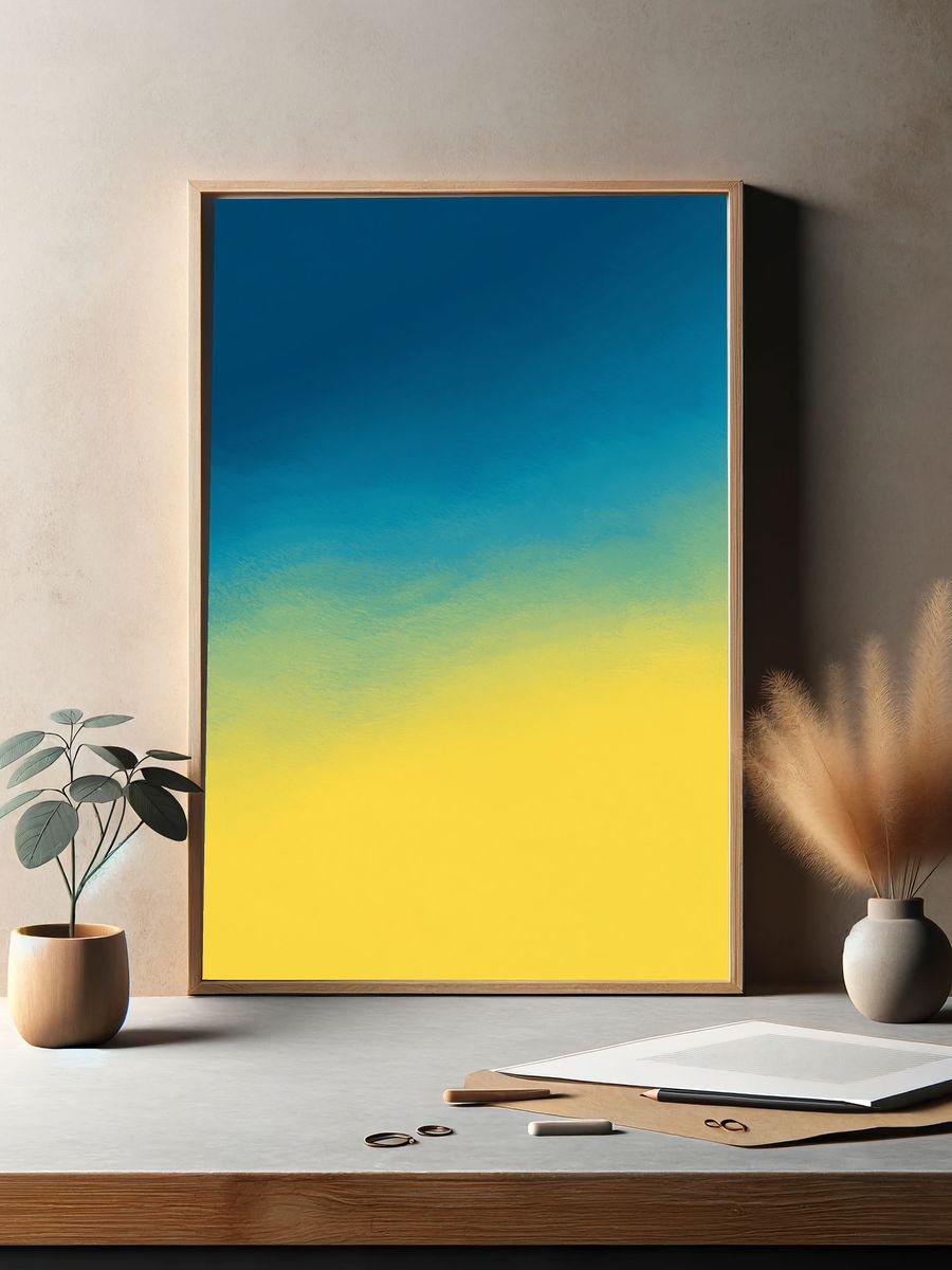 Blue Yellow Gradient Abstract Poster. — room view 2