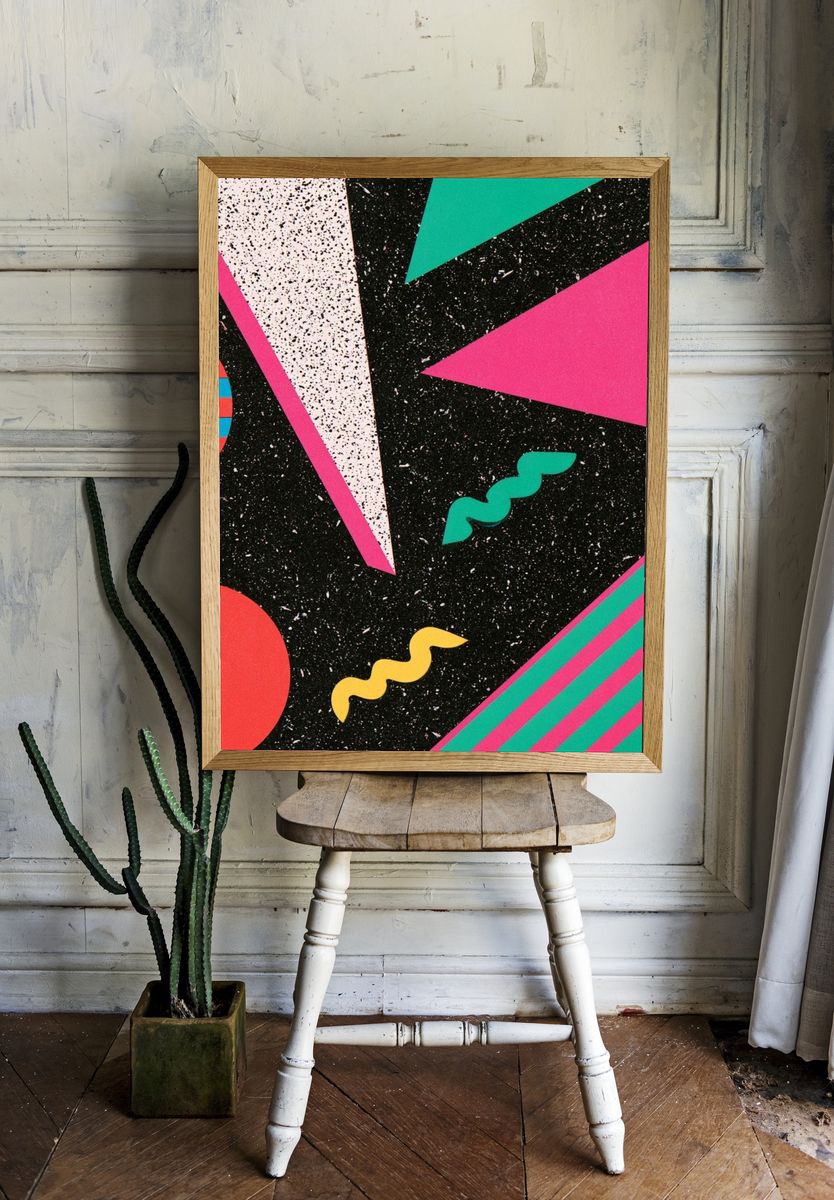 Neon Memphis Geometric Poster. — room view 1