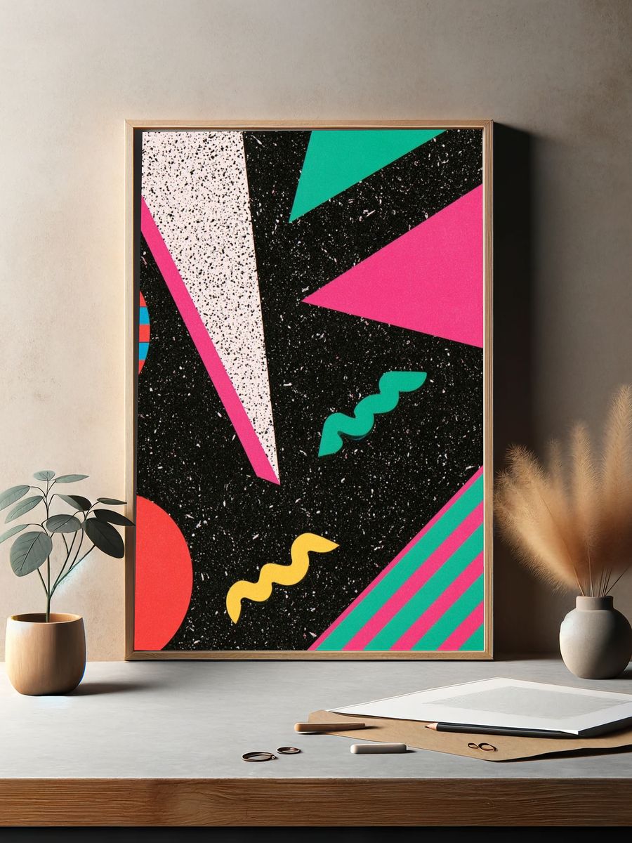 Neon Memphis Geometric Poster. — room view 2