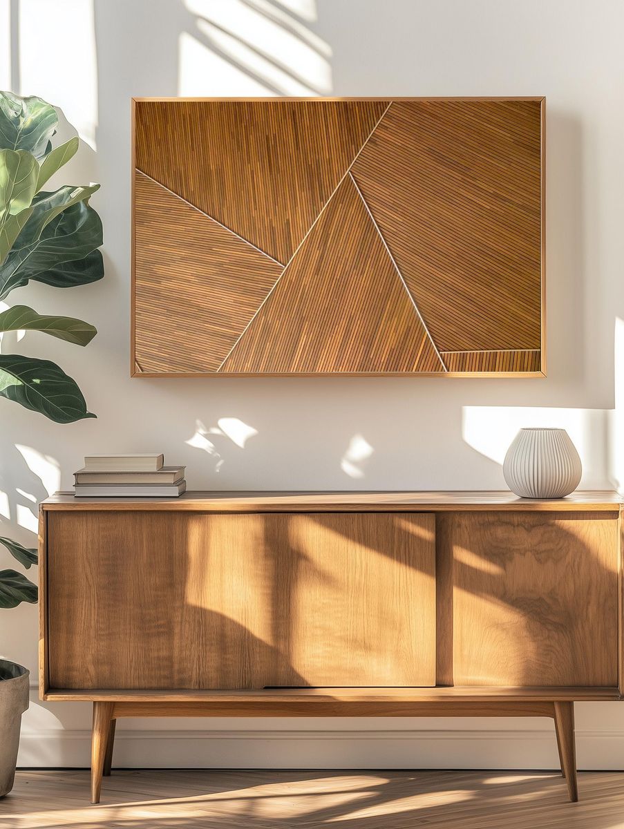 triangle shaped wooden background texture. — room view 3