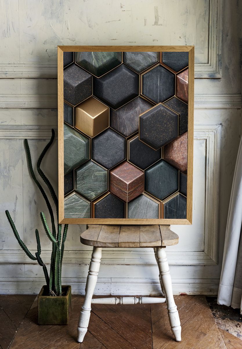 Geometric Hexagon Texture Abstract Poster. room preview