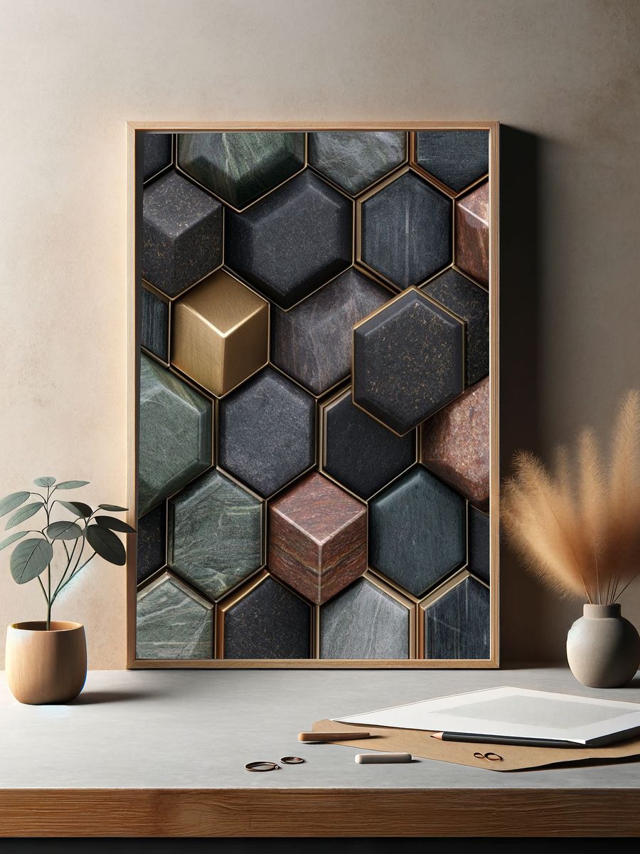 Geometric Hexagon Texture Abstract Poster. — room view 2