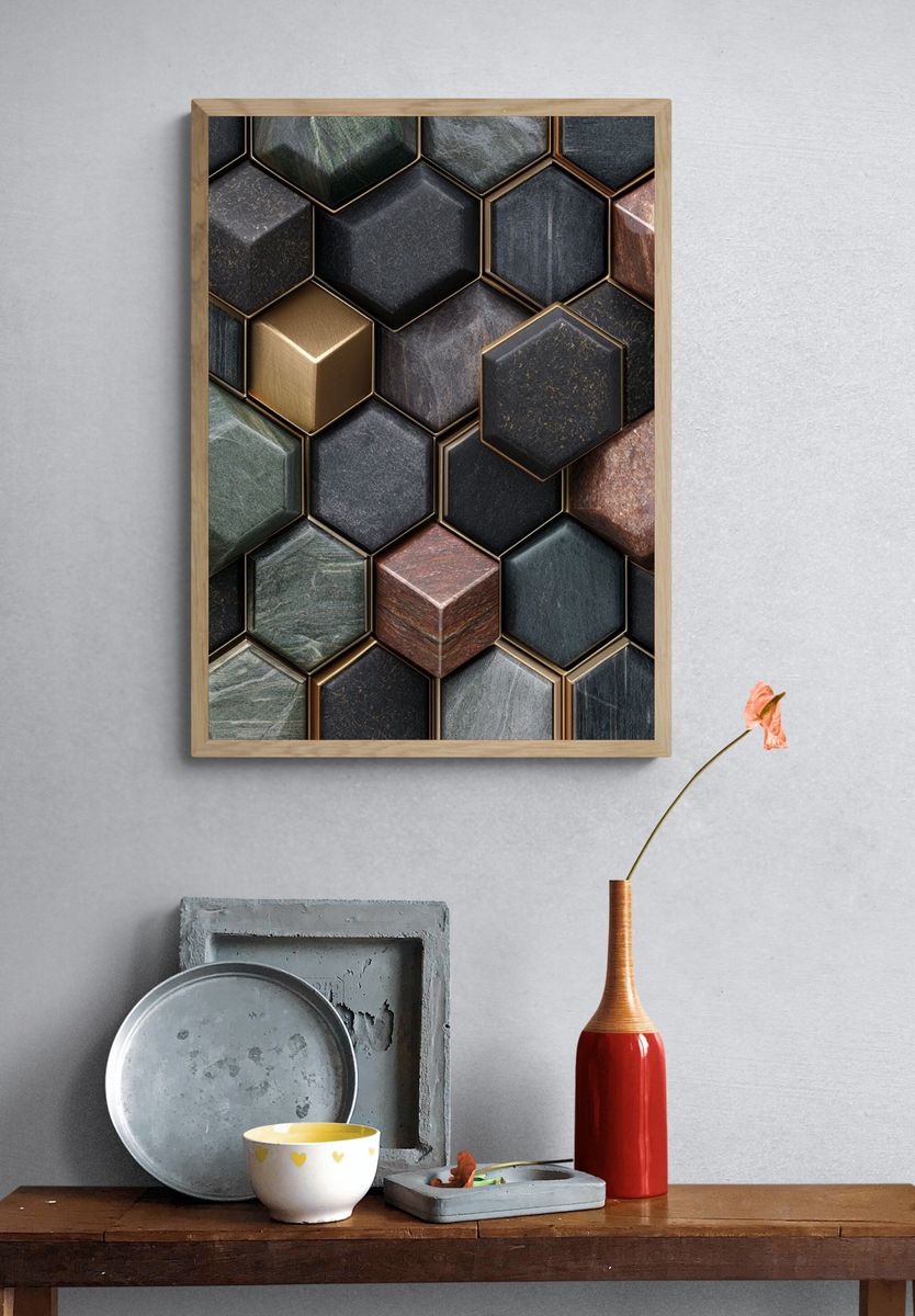 Geometric Hexagon Texture Abstract Poster. — room view 3