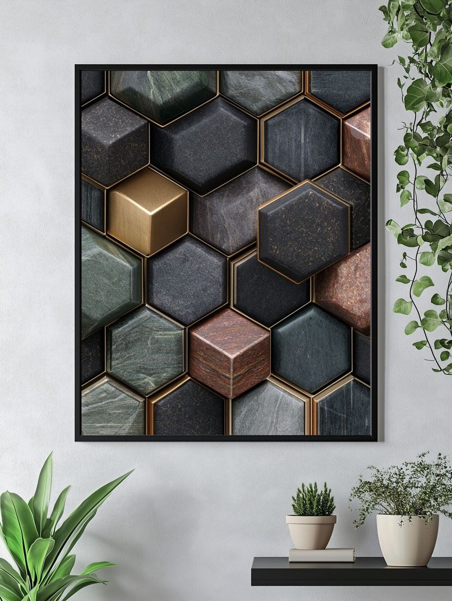 Geometric Hexagon Texture Abstract Poster. — room view 4