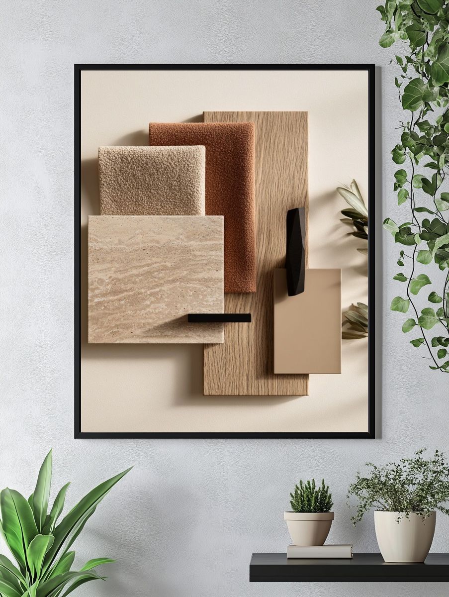 Neutral Geometric Collage Print. — room view 4