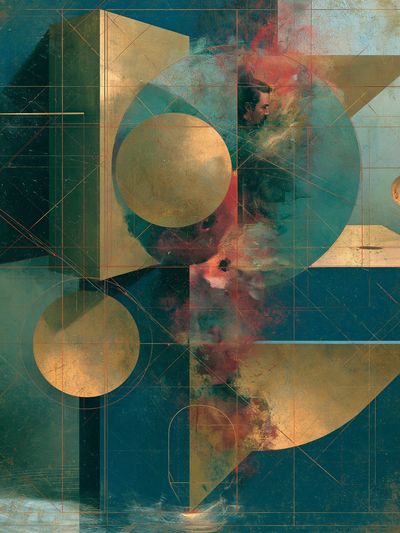 Geometric Teal Gold Abstract Poster.