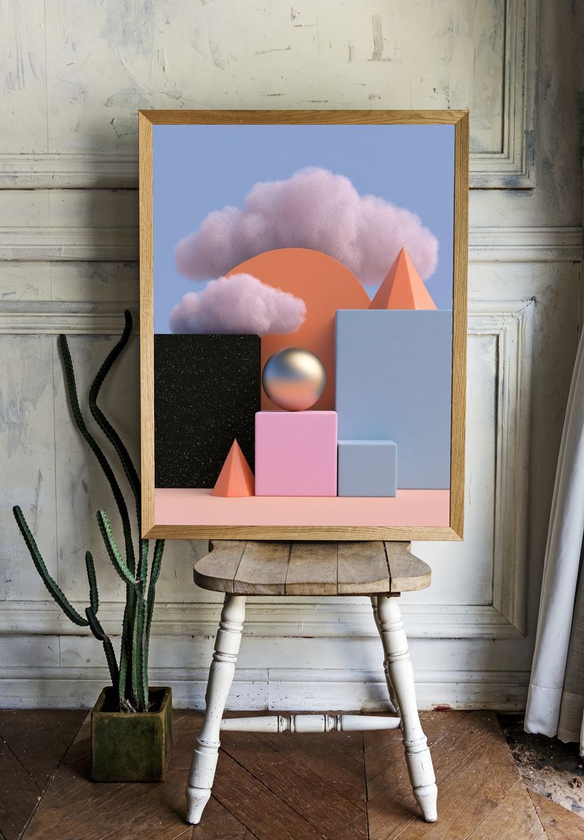 Pastel Geometric Dreamscape Poster. — room view 1