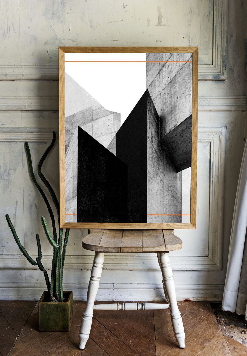 Concrete Geometry Abstract Print. room preview