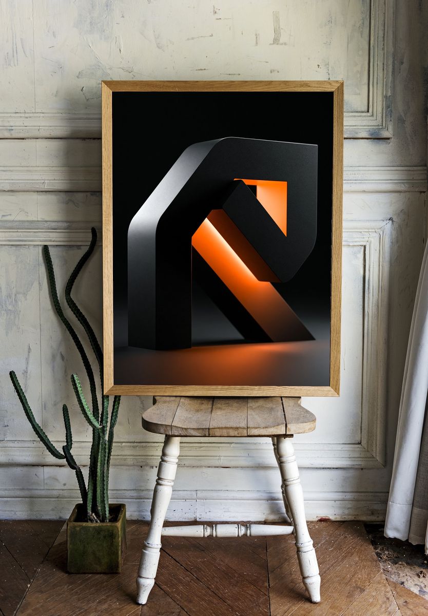 Geometric Orange Black Abstract Poster. room preview