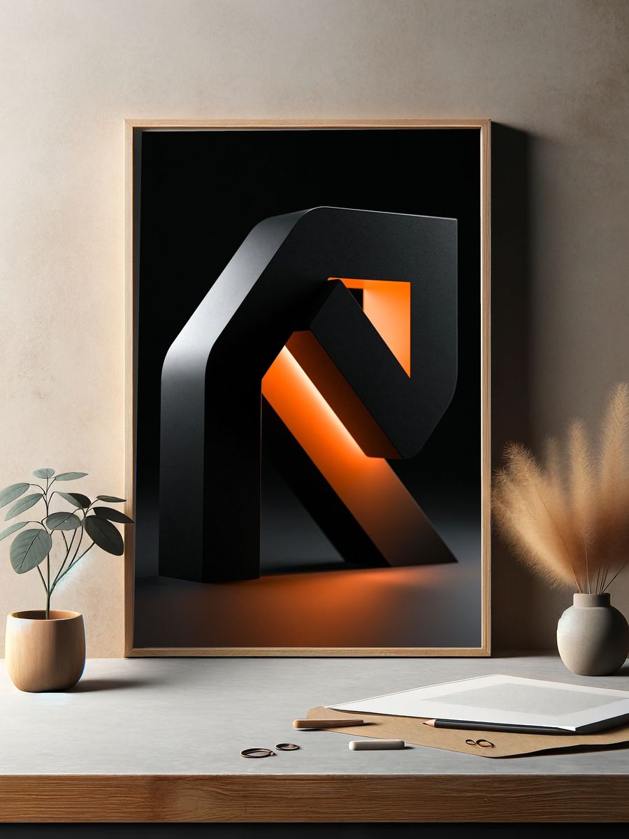 Geometric Orange Black Abstract Poster. — room view 2