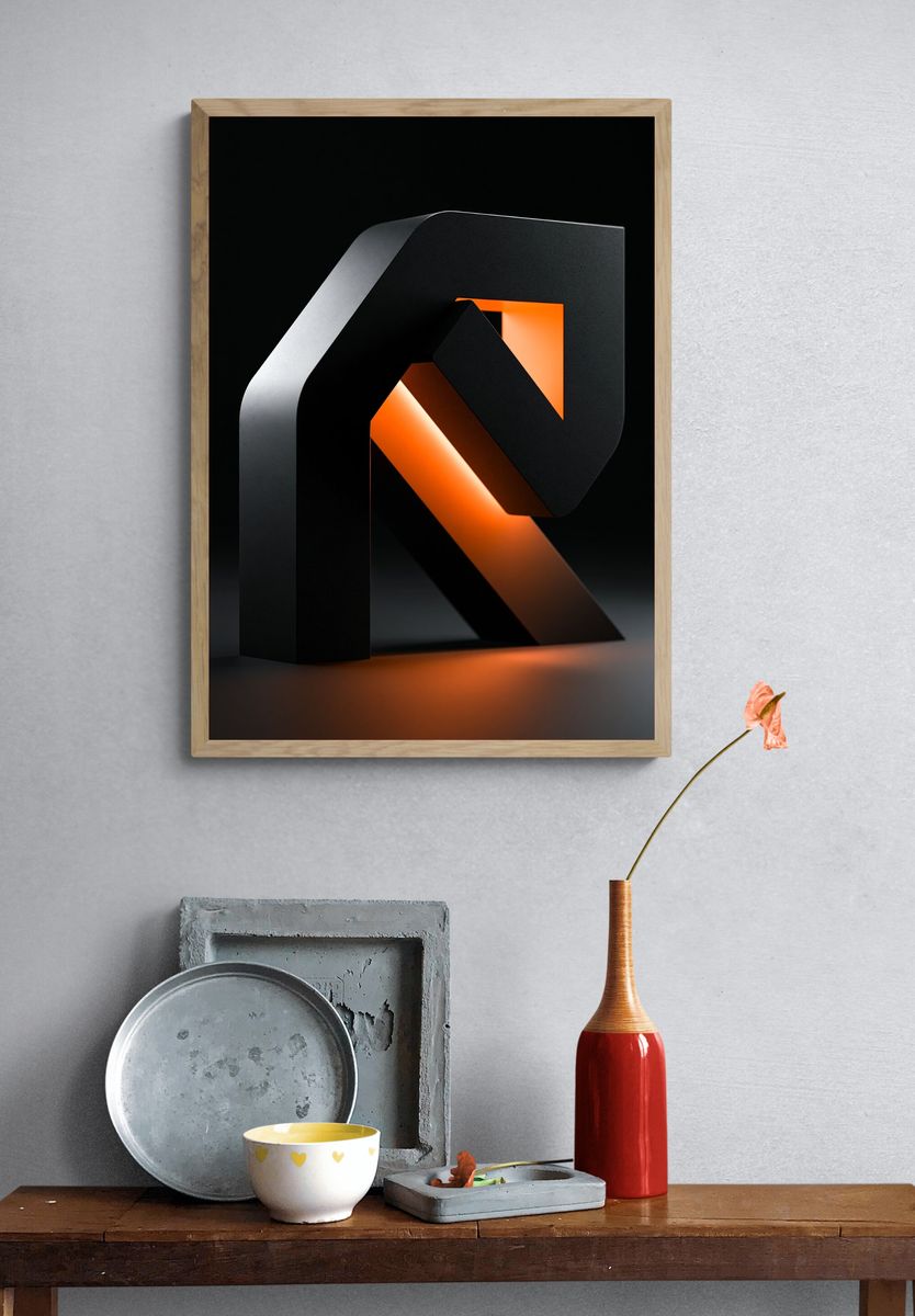 Geometric Orange Black Abstract Poster. — room view 3