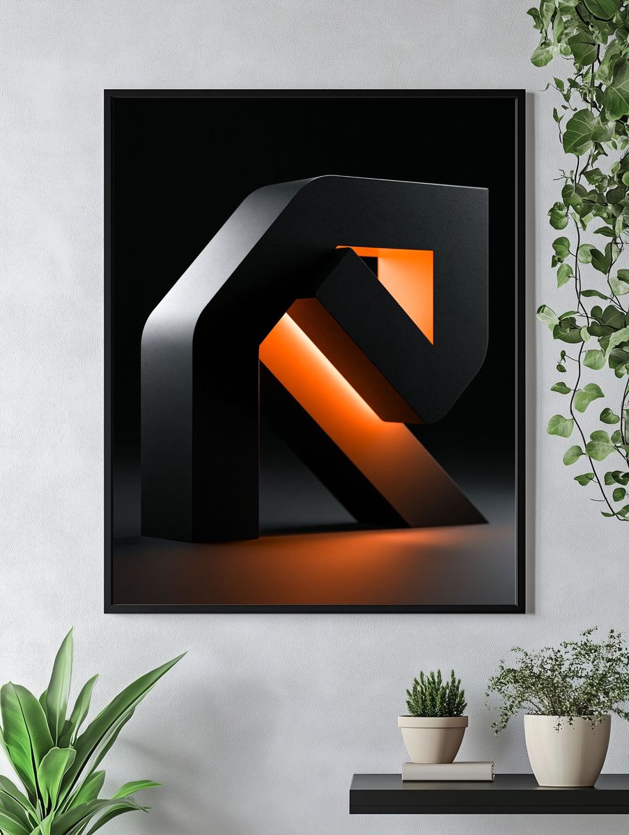 Geometric Orange Black Abstract Poster. — room view 4