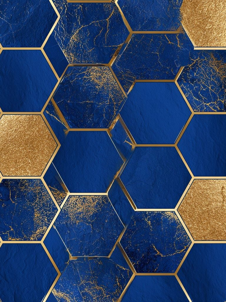 Blue Gold Hexagon Abstract Poster. poster detail