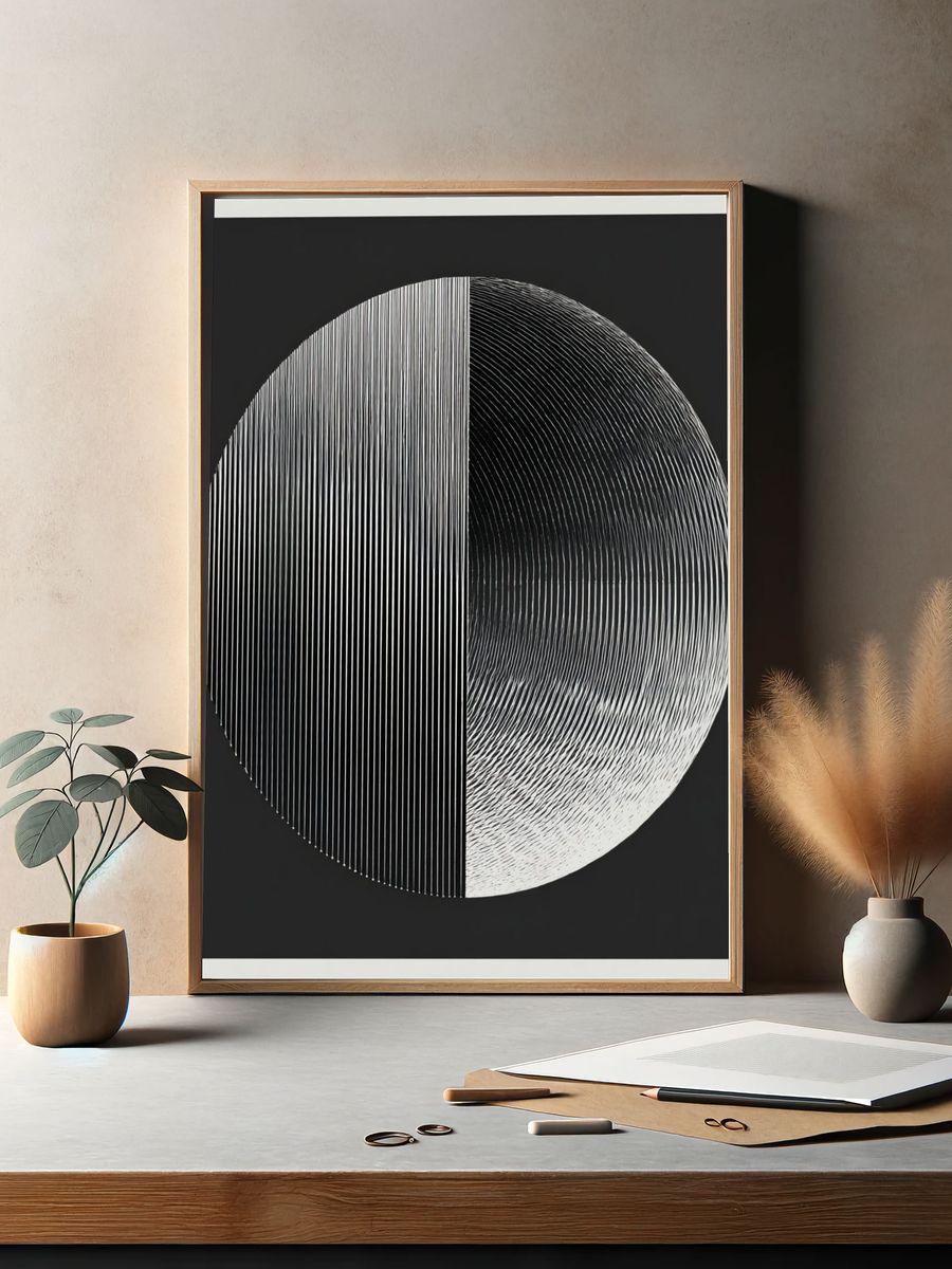 Monochrome Orb Abstract Poster. — room view 2