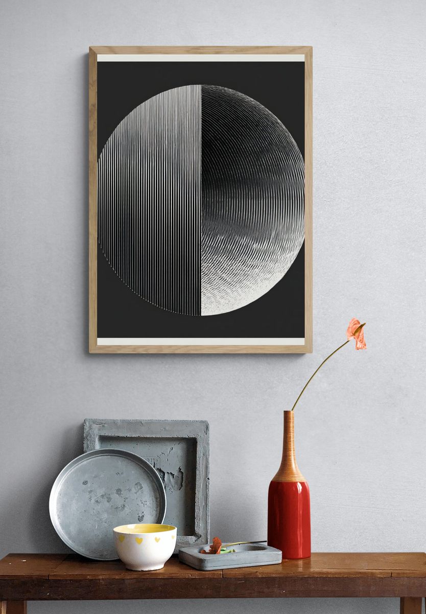 Monochrome Orb Abstract Poster. — room view 3