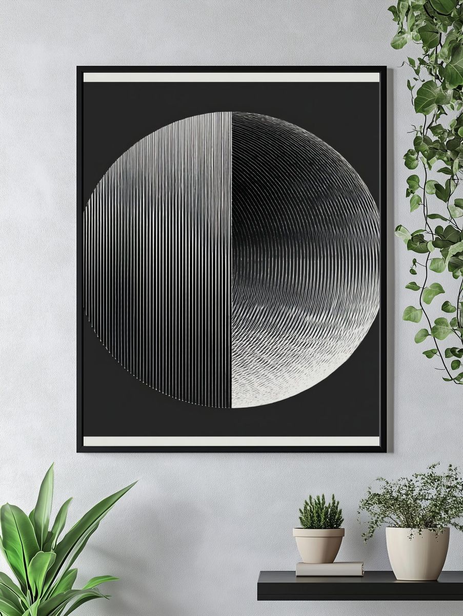 Monochrome Orb Abstract Poster. — room view 4