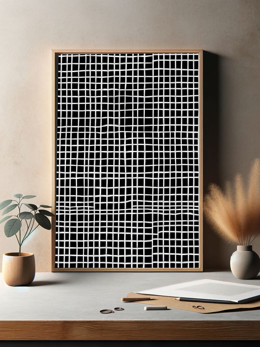 Woven Grid Black-White Poster. — room view 2