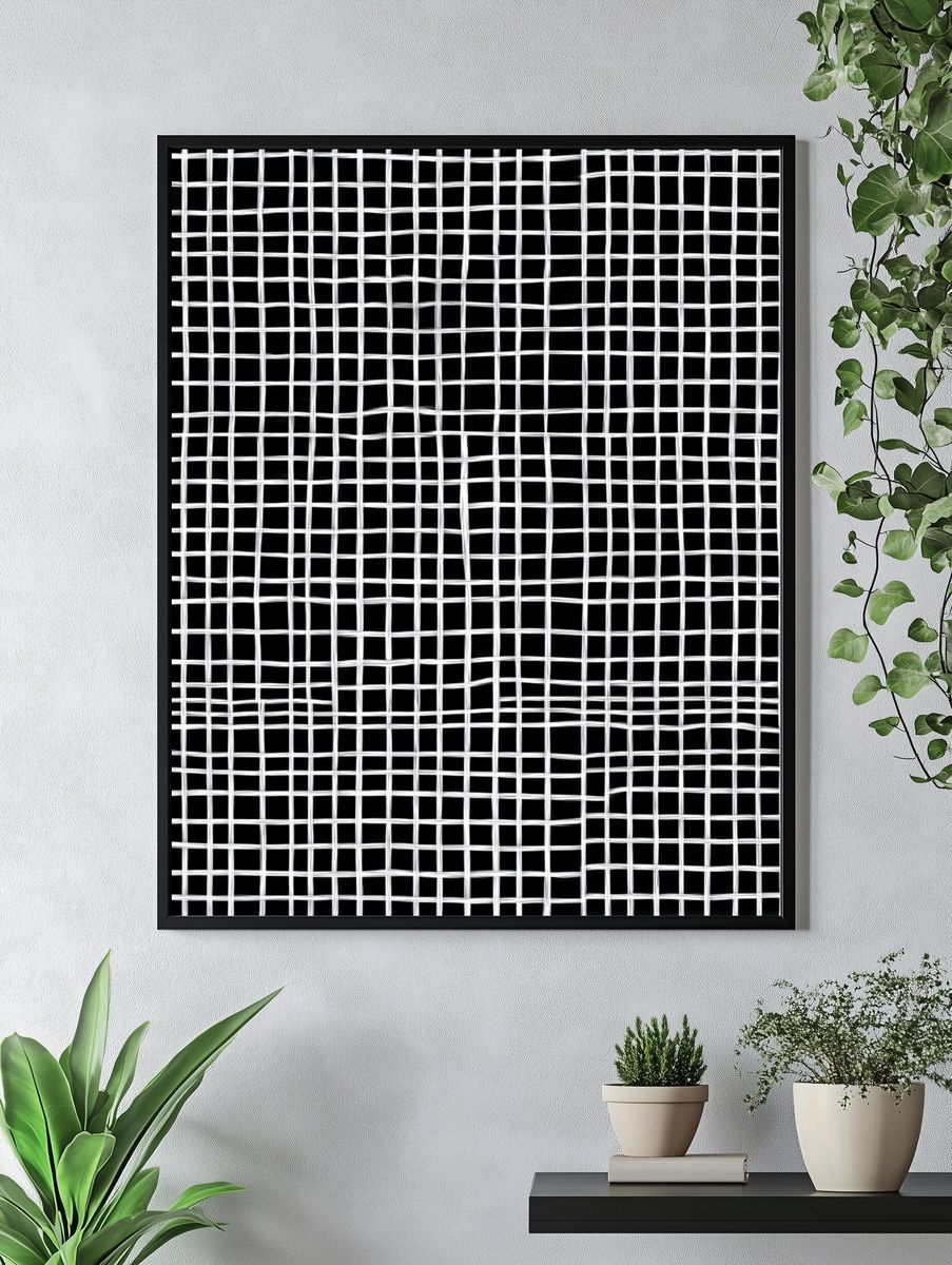 Woven Grid Black-White Poster. — room view 4