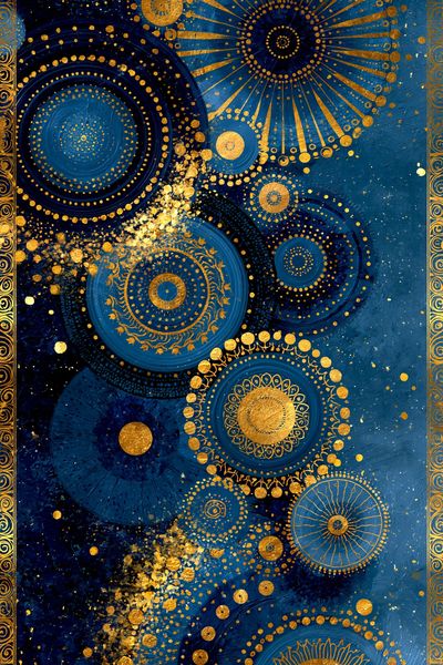 Celestial Blue Gold Abstract Poster.
