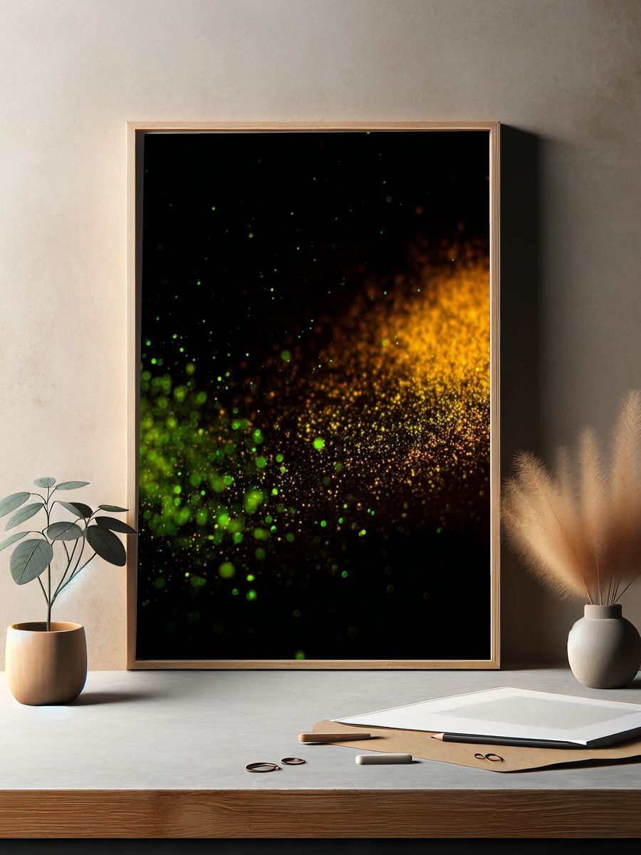 Green and Gold Particle Burst Poster. — room view 2