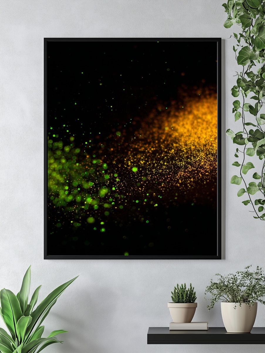 Green and Gold Particle Burst Poster. — room view 4