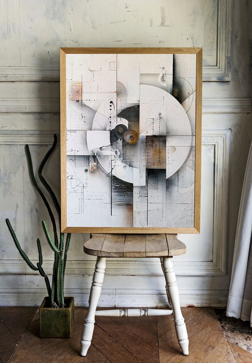 Monochrome Geometric Abstract Poster. — room view 1