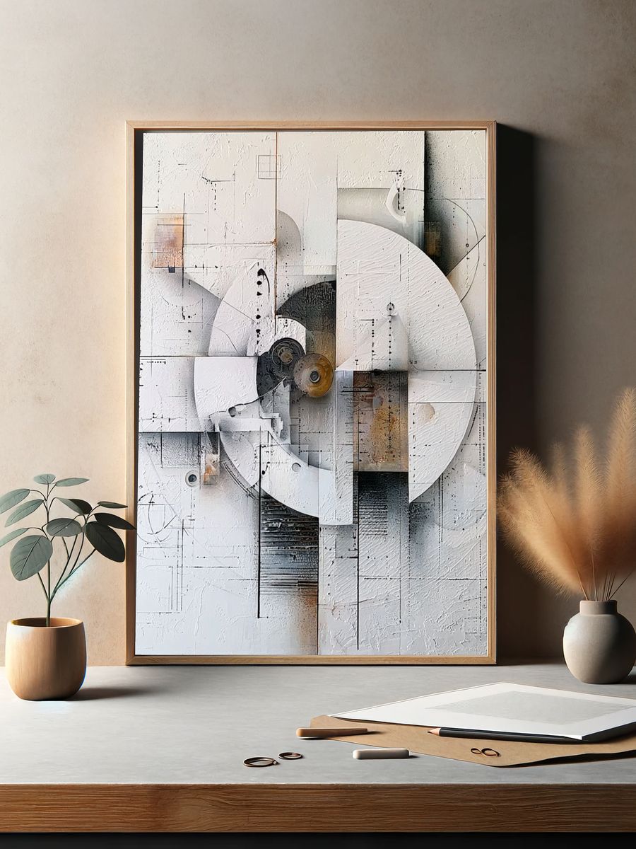 Monochrome Geometric Abstract Poster. — room view 2