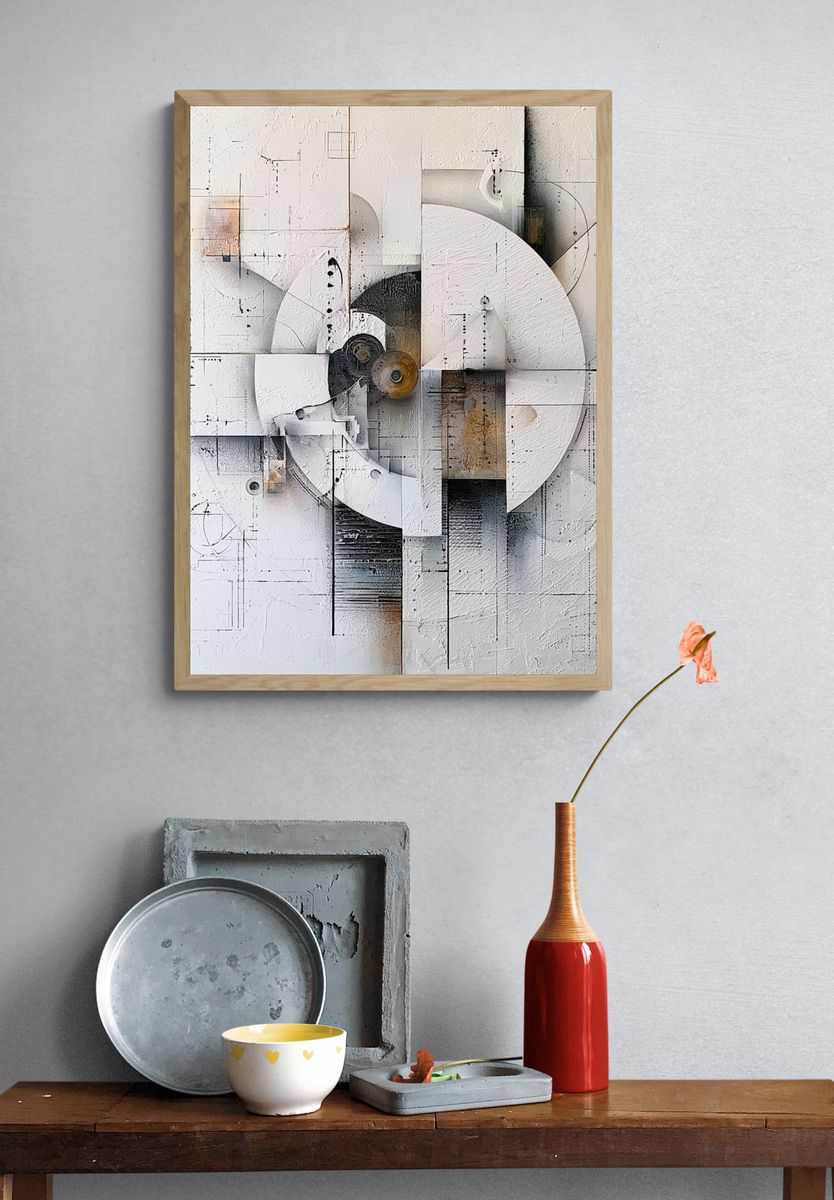 Monochrome Geometric Abstract Poster. — room view 3