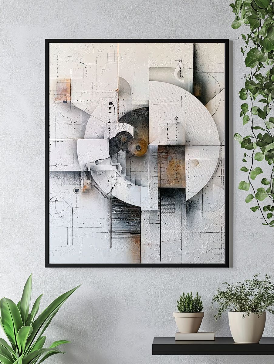 Monochrome Geometric Abstract Poster. — room view 4