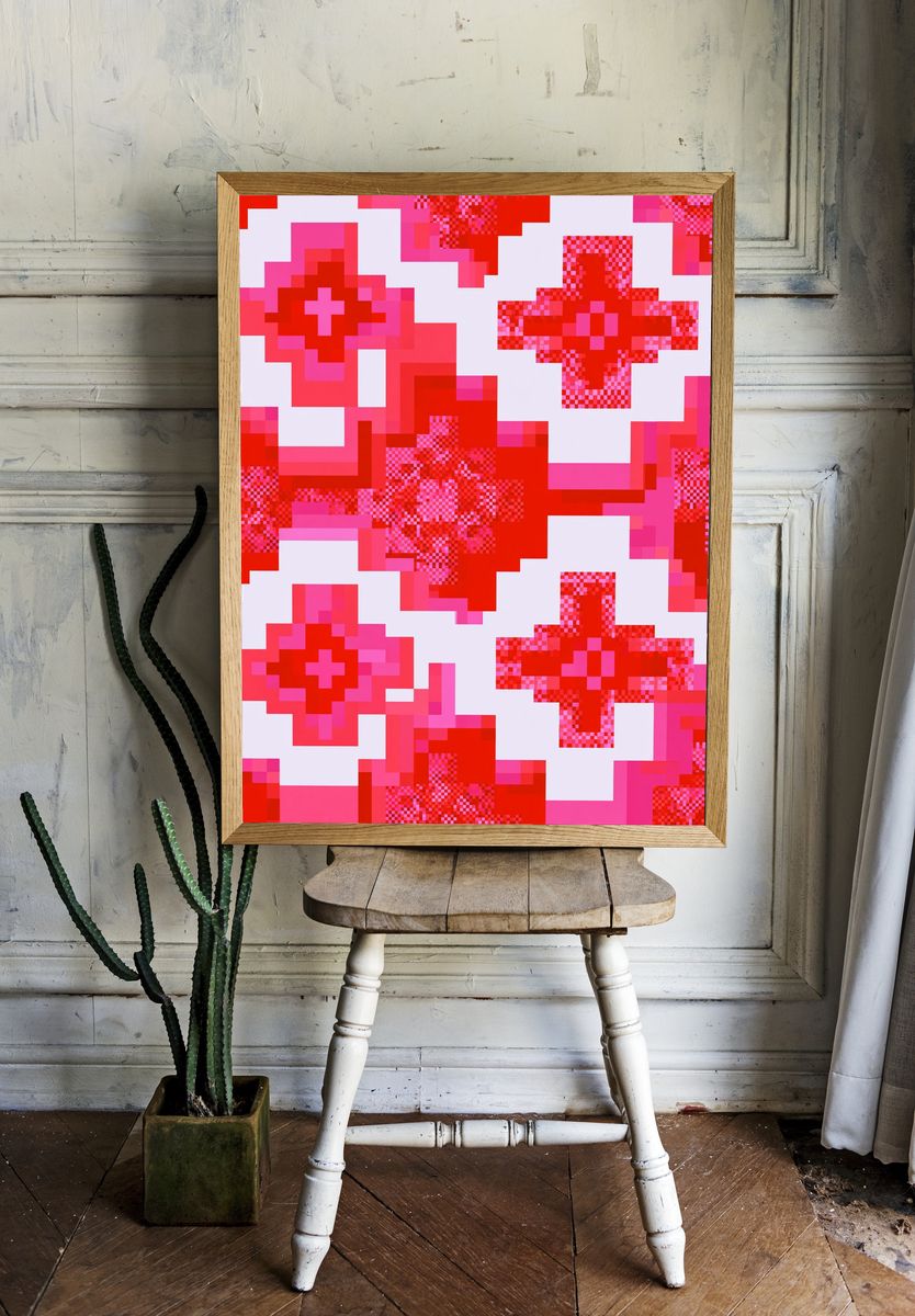 Pixel Cross Pattern Abstract Poster. room preview