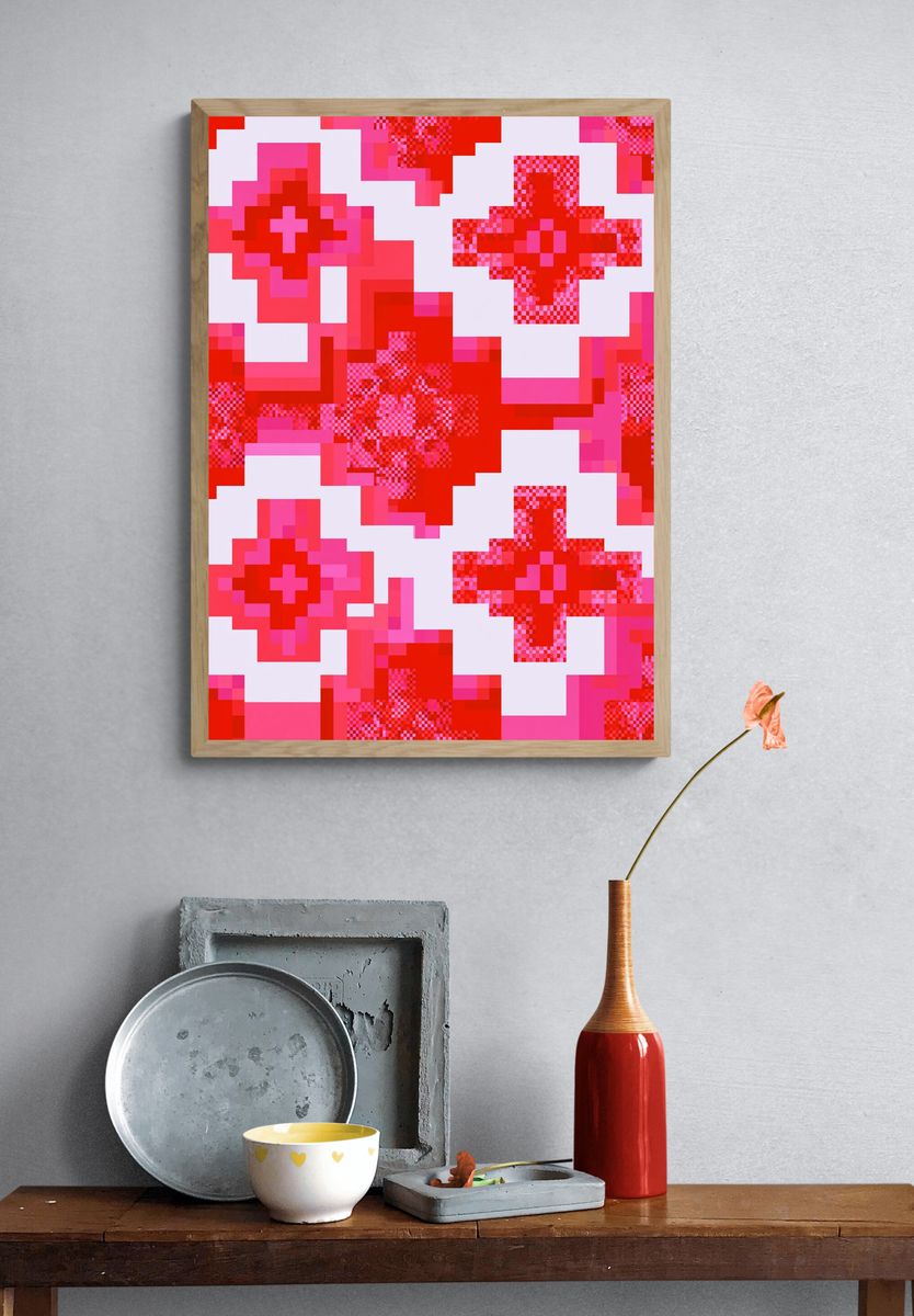 Pixel Cross Pattern Abstract Poster. — room view 3