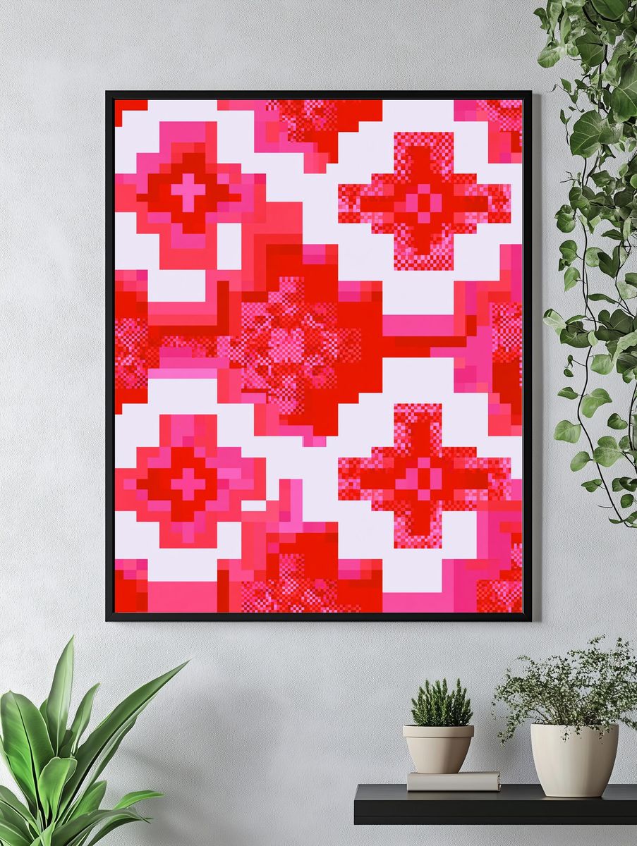 Pixel Cross Pattern Abstract Poster. — room view 4