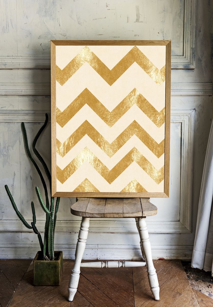 Gold Chevron Pattern Print. room preview